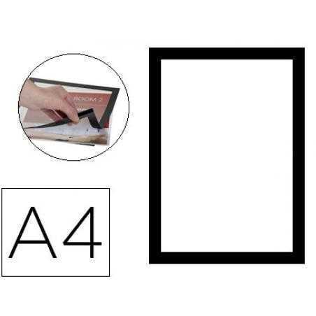 Marco porta anuncios q-connect magneto din a4 dorso adhesivo removible color negro pack de 2 unidades