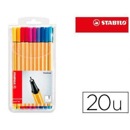 Rotulador stabilo punta de fibra point 88 estuche de 20 unidades colores surtidos