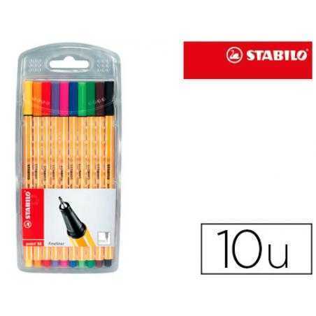 Rotulador stabilo punta de fibra point 88 estuche de 10 unidades colores surtidos