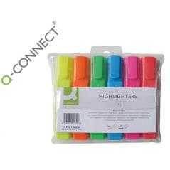 Rotulador q-connect fluorescente punta biselada caja de 6 unidades colores surtidos