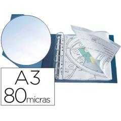 Funda multitaladro q-connect din a3 apaisada 80 micras cristal con apertura superior - bolsa de 10