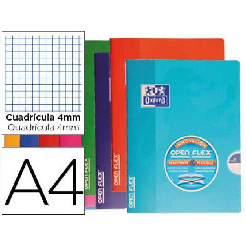 Libreta escolar oxford tapa flexible optik paper openflex 48 hojas 90 gr din a4 cuadro 4 mm colores surtidos