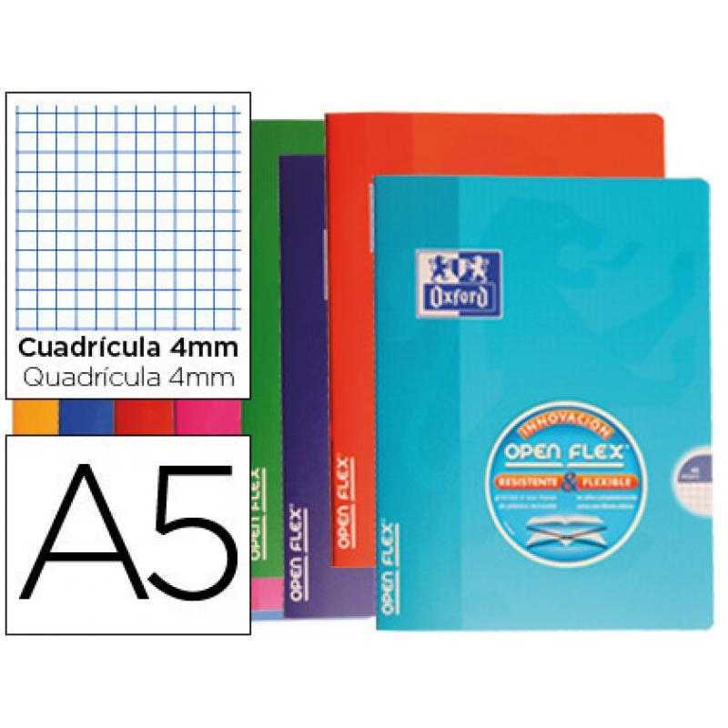 Libreta escolar oxford tapa flexible optik paper openflex 48 hojas 90 gr din a5 cuadro 4 mm colores surtidos