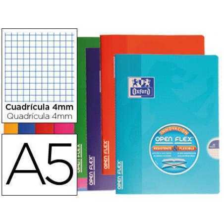Libreta escolar oxford tapa flexible optik paper openflex 48 hojas 90 gr din a5 cuadro 4 mm colores surtidos