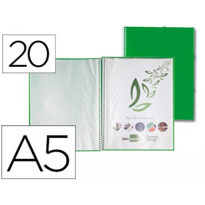 Carpeta liderpapel escaparate con espiral 20 fundas polipropileno din a5 verde