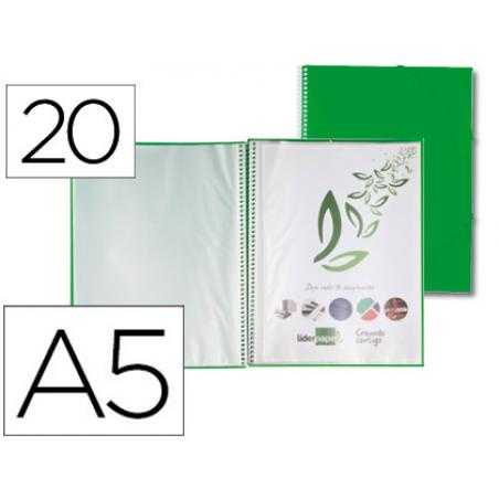 Carpeta liderpapel escaparate con espiral 20 fundas polipropileno din a5 verde