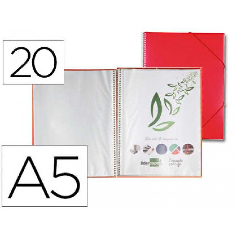 Carpeta liderpapel escaparate con espiral 20 fundas polipropileno din a5 roja