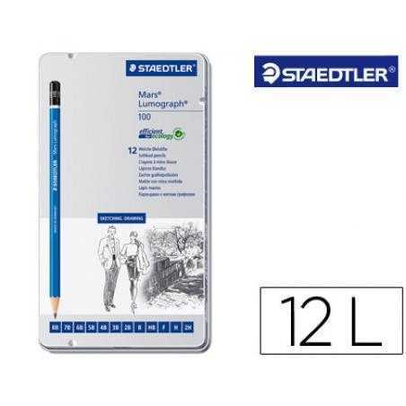 Lapices de grafito staedtler mars lumograph 100 caja metalica de 12 lapices 8b- 7b-6b-5b-4b-3b-2b-b-hb-f-h-2h