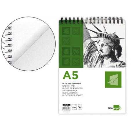 Bloc dibujo liderpapel esbozos espiral a5 148x210 mm 100 hojas 90gr/m2 sin recuadro