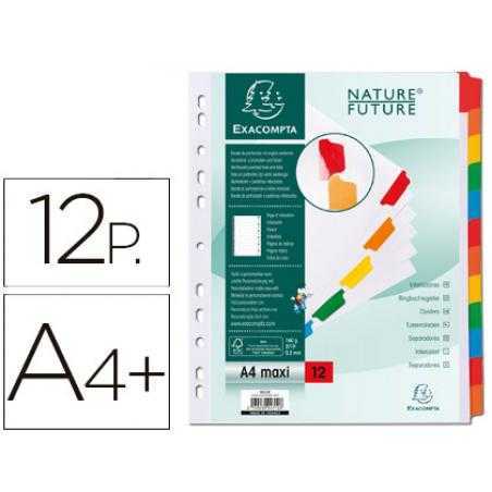 Separador exacompta cartulina juego de 12 separadores din a4+ multitaladro color blanco