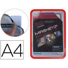 Marco porta anuncios tarifold magneto din a4 con 4 bandas magnéticas en el dorso color rojo pack de 2 unidades