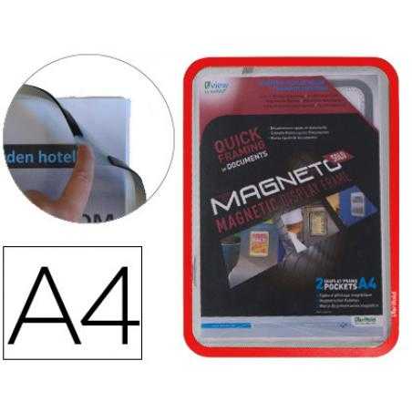 Marco porta anuncios tarifold magneto din a4 con 4 bandas magnéticas en el dorso color rojo pack de 2 unidades