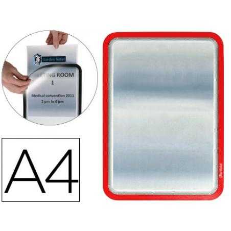 Marco porta anuncios tarifold magneto din a4 dorso adhesivo removible color rojo pack de 2 unidades
