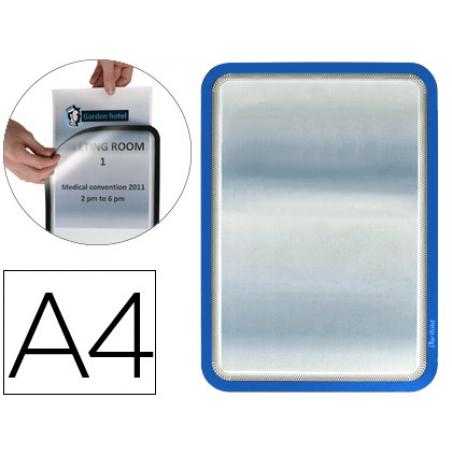 Marco porta anuncios tarifold magneto din a4 dorso adhesivo removible color azul pack de 2 unidades