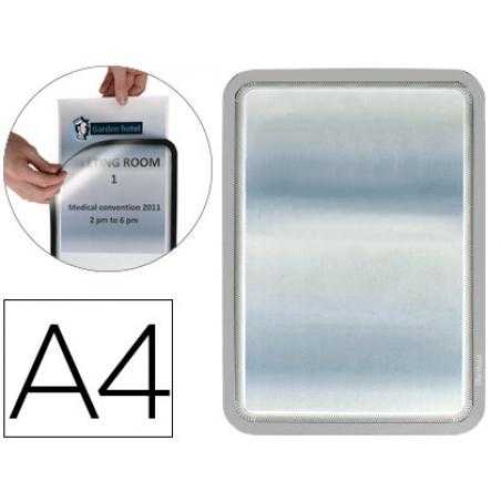 Marco porta anuncios tarifold magneto din a4 dorso adhesivo removible color gris pack de 2 unidades