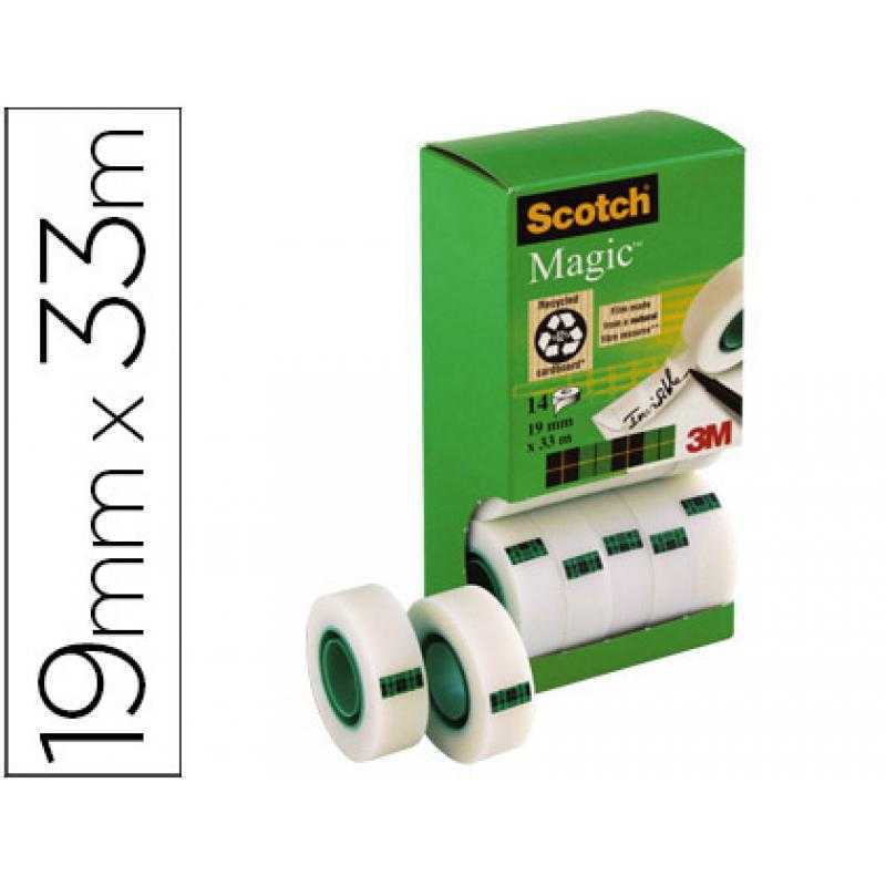 Cinta adhesiva scotch magic invisible 33 mt x 19 mm pack de 14 unidades