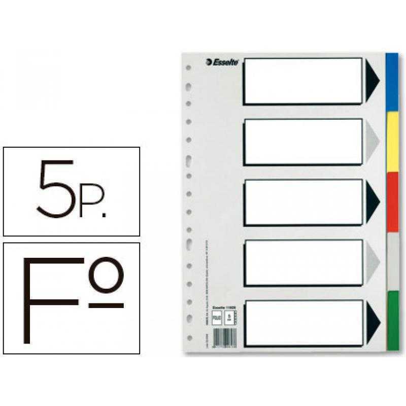 Separador esselte plastico juego de 5 separadores folio con 5 colores multitaladro
