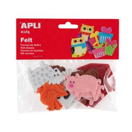 Figura de fieltro apli con forma de animales bolsa de 18 unidades