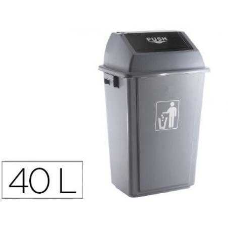 Papelera contenedor q-connect plastico con tapa de balancin 40 litros gris 410x280x610 mm