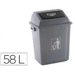 Papelera contenedor q-connect plastico con tapa de balancin 58 litros gris 470x330x760 mm