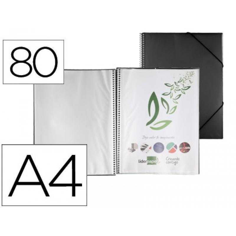 Carpeta liderpapel escaparate con espiral 80 fundas polipropileno din a4 negro