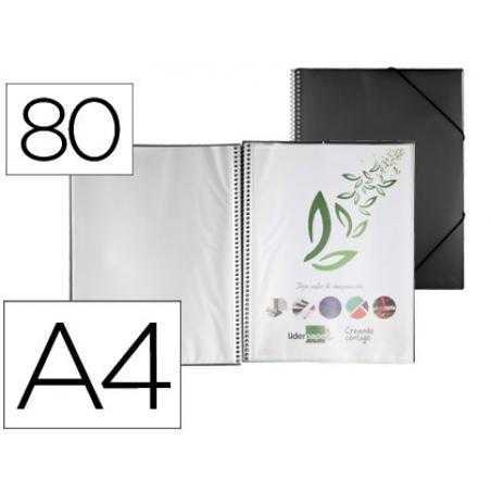 Carpeta liderpapel escaparate con espiral 80 fundas polipropileno din a4 negro