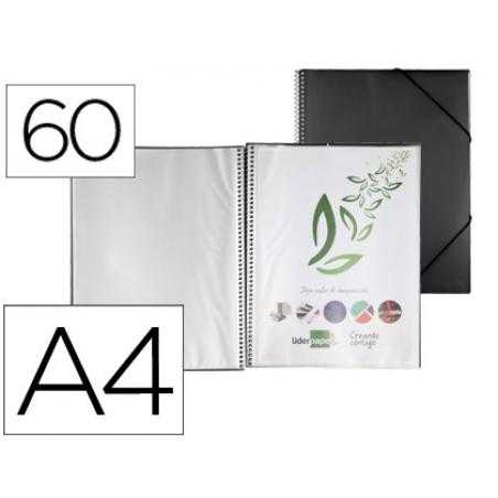 Carpeta liderpapel escaparate con espiral 60 fundas polipropileno din a4 negro