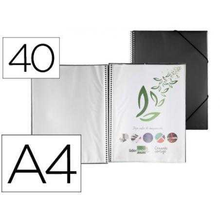 Carpeta liderpapel escaparate con espiral 40 fundas polipropileno din a4 negro