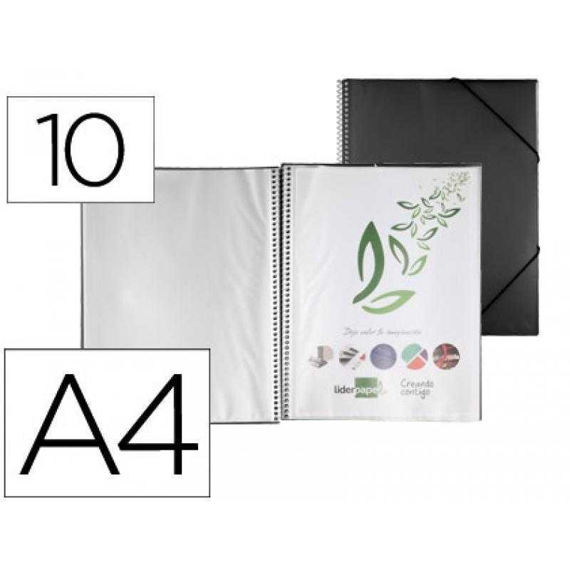 Carpeta liderpapel escaparate con espiral 10 fundas polipropileno din a4 negro