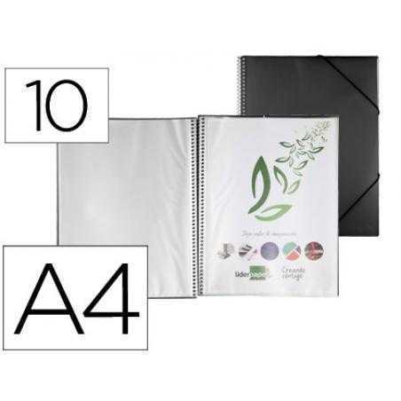 Carpeta liderpapel escaparate con espiral 10 fundas polipropileno din a4 negro
