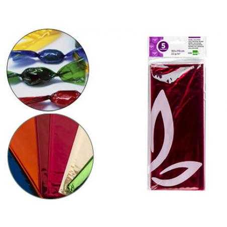 Papel celofán liderpapel 50x70 cm 22g/m2 bolsa de 5 hojas rosa