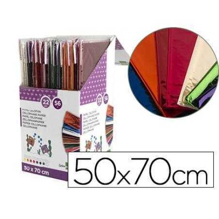 Papel celofán liderpapel 50x70 expositor 56 bolsas de 5 hojas 8 colores surtidos