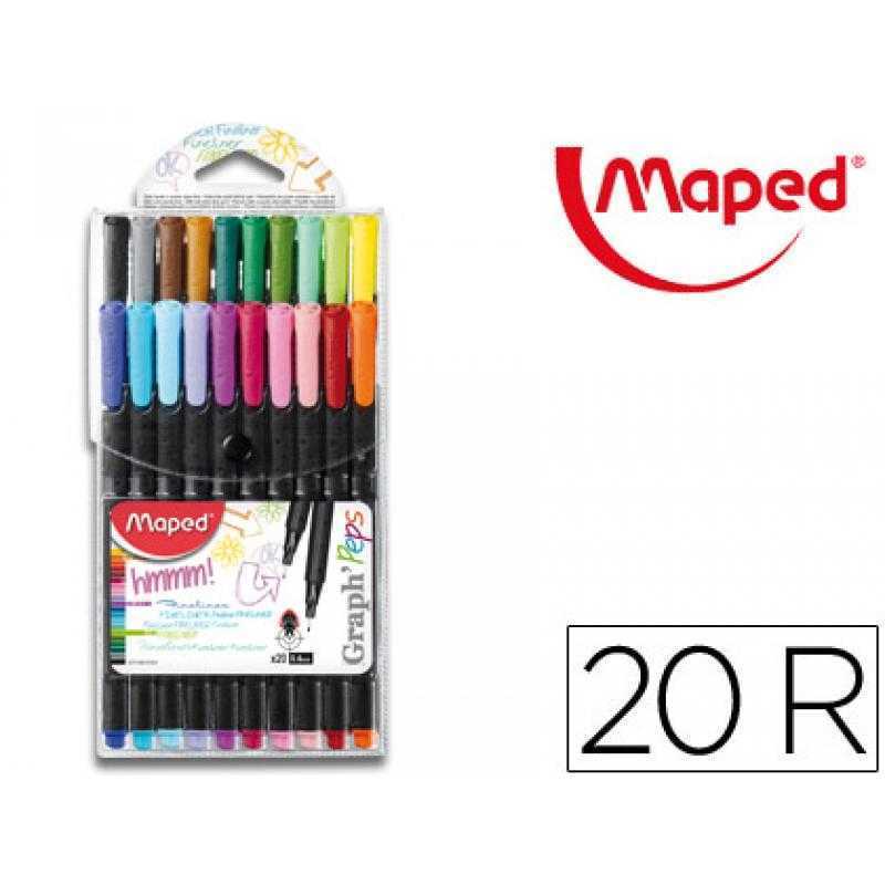 Rotulador maped punta de metal graph peps fine liner estuche de 20 colores surtidos