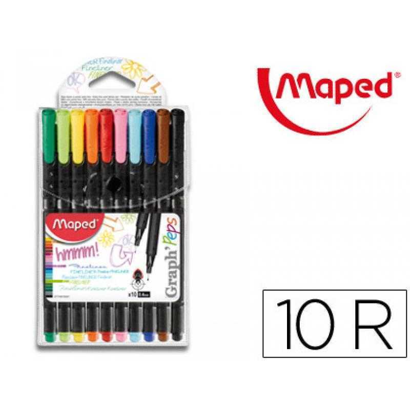 Rotulador maped punta de metal graph peps fine liner estuche de 10 colores surtidos