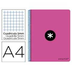 Cuaderno espiral liderpapel a4 micro antartik tapa dura 80h 100 gr cuadro 5mm sin bandas 4 taladros color rosa fluor