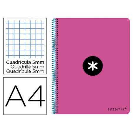 Cuaderno espiral liderpapel a4 micro antartik tapa dura 80h 100 gr cuadro 5mm sin bandas 4 taladros color rosa fluor