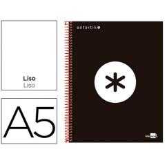 Cuaderno espiral a5 micro antartik tapa forrada 120h 90g liso con bandas 6 taladros color negro