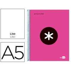 Cuaderno espiral a5 micro antartik tapa forrada 120h 90 gr liso con bandas 6 taladros color rosa fluor