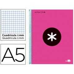 Cuaderno espiral a5 micro antartik tapa forrada120h 100 gr cuadro 5mm 5 bandas 6 taladros color rosa