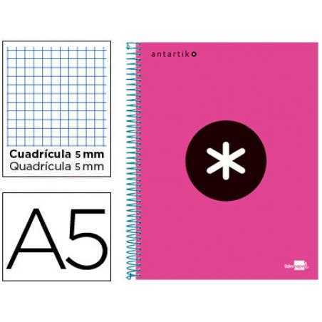 Cuaderno espiral a5 micro antartik tapa forrada120h 100 gr cuadro 5mm 5 bandas 6 taladros color rosa