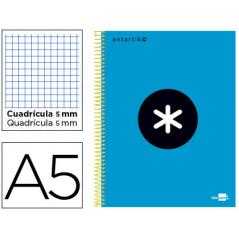 Cuaderno espiral a5 micro antartik tapa forrada120h 90 gr cuadro 5mm 5 bandas6 taladros color azul