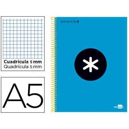 Cuaderno espiral a5 micro antartik tapa forrada120h 90 gr cuadro 5mm 5 bandas6 taladros color azul