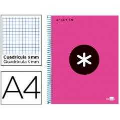 Cuaderno espiral a4 micro antartik tapa forrada 120h 90 gr cuadro 5mm 5 bandas 4 taladros color rosa