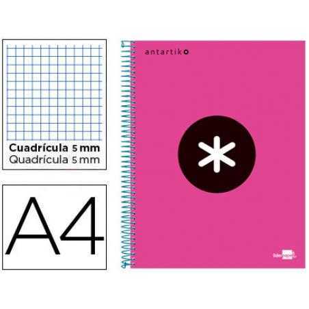 Cuaderno espiral a4 micro antartik tapa forrada 120h 90 gr cuadro 5mm 5 bandas 4 taladros color rosa