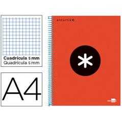 Cuaderno espiral a4 micro antartik tapa forrada 120h 90 gr cuadro 5mm 5 bandas 4 taladros color rojo