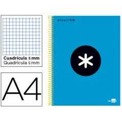 Cuaderno espiral a4 micro antartik tapa forrada 120h 90 gr cuadro 5mm 5 bandas 4 taladros color azul