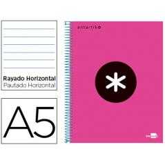 Cuaderno espiral a5 micro antartik tapa forrada 120h 100 gr horizontal 5 bandas 6 taladros color rosa
