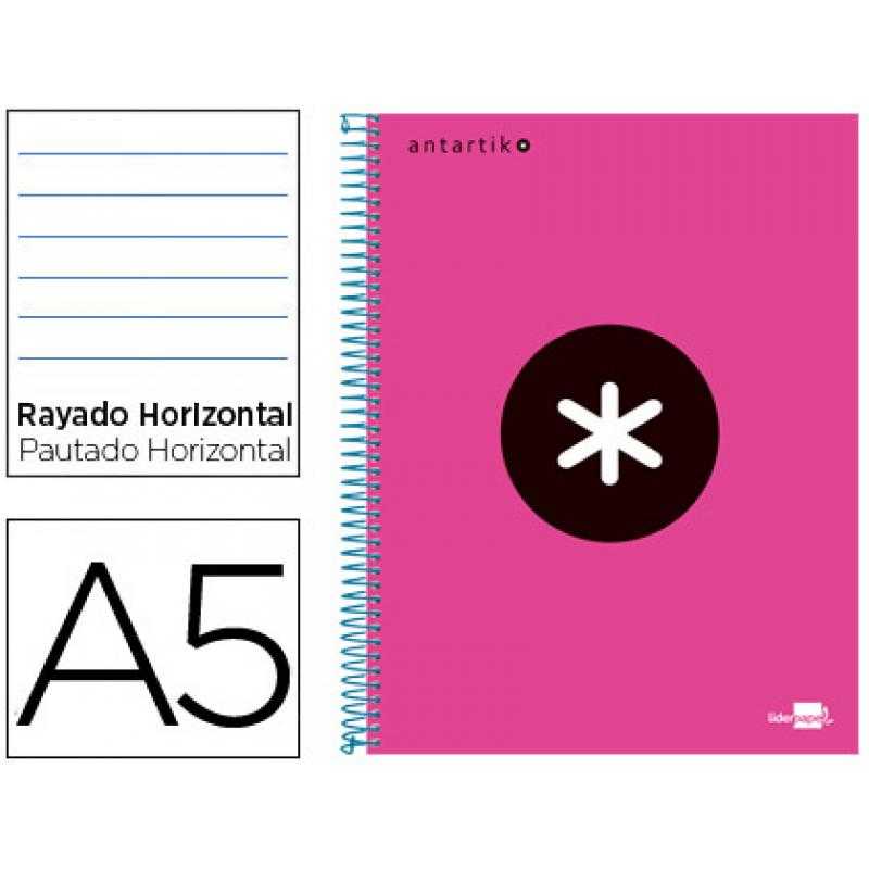 Cuaderno espiral a5 micro antartik tapa forrada 120h 100 gr horizontal 5 bandas 6 taladros color rosa