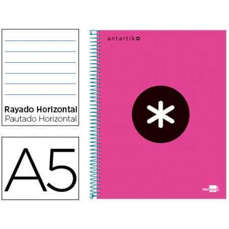 Cuaderno espiral a5 micro antartik tapa forrada 120h 100 gr horizontal 5 bandas 6 taladros color rosa