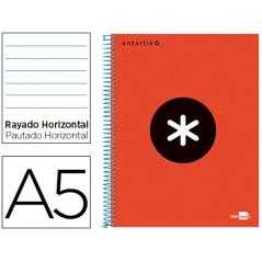 Cuaderno espiral a5 micro antartik tapa forrada 120h 90 gr horizontal 5 bandas 6 taladros color rojo